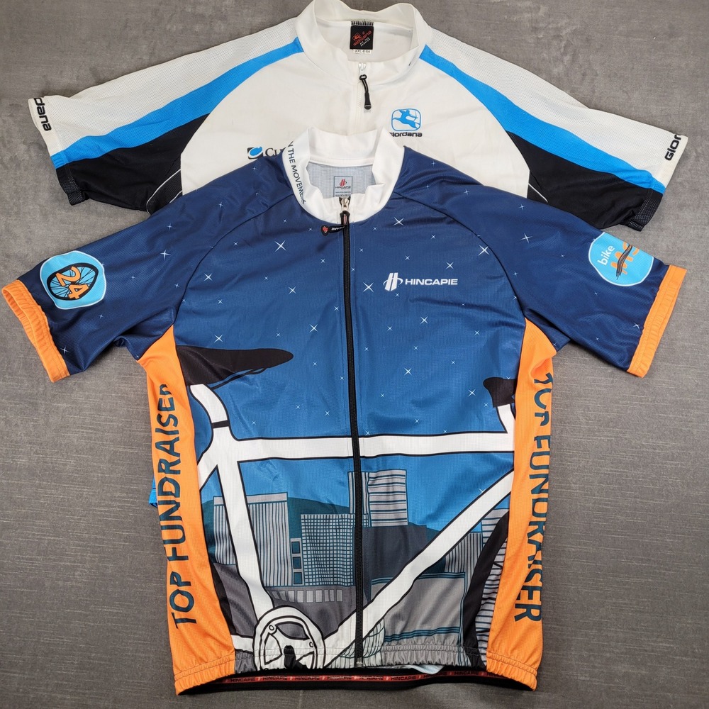 Hincapie Bike MS Lot of 2 Full‎ Zip Cycling Jersey Mens 2XL Blue Orange White